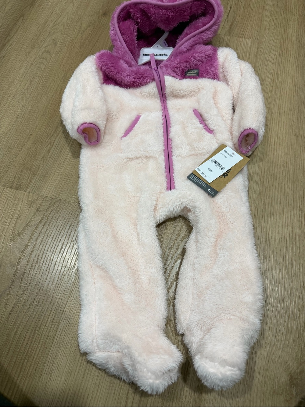 Eddie Bauer Light Pink and Magenta Plush Baby One-Piece Hooded Footie